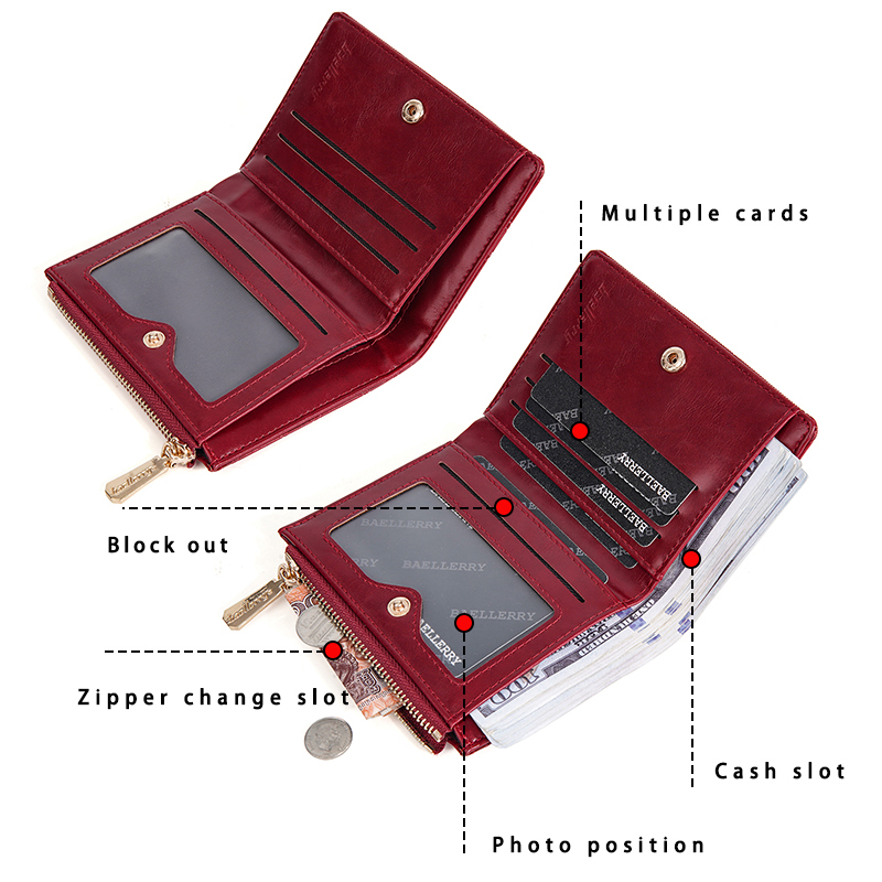 Women's Short Wallet PU Leather with Card Slots Zipper Coin Pocket Cash Organizer for Daily Use, Business, and Travel