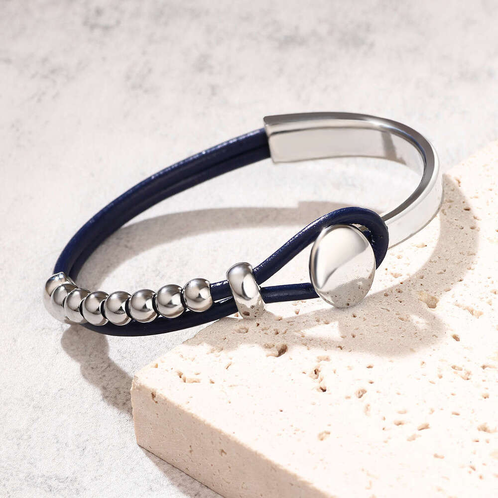 Hot selling Bohemian style double-layer with leather rope, minimalist beaded bracelet, PU spliced bracelet