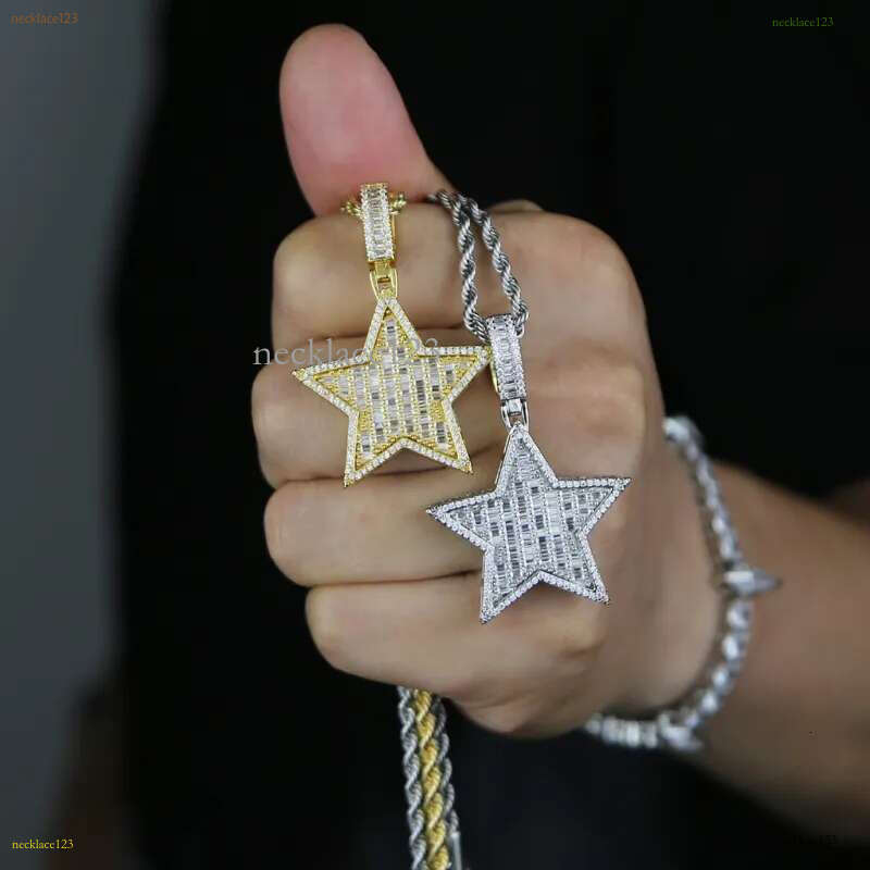 Zircon Star Pendant Necklace Hip Hop 5 point star Bg for Men women Fashion Simple jewelry