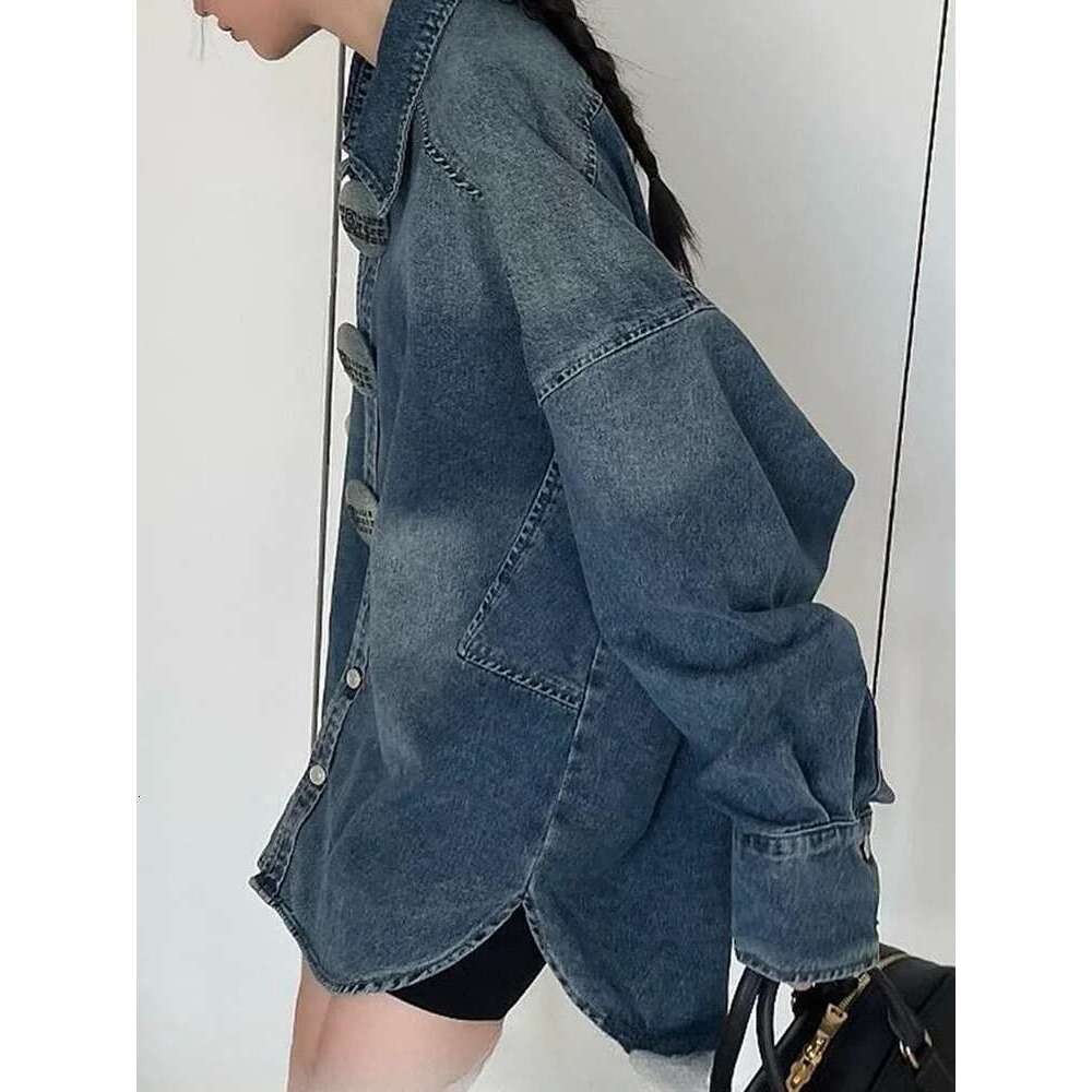 TWOTWINSTYLE Solid Patchwork Designer Chic Denim Jackets For Women Lapel Long Sleeve Spliced Button Loose Coats Female Fashion