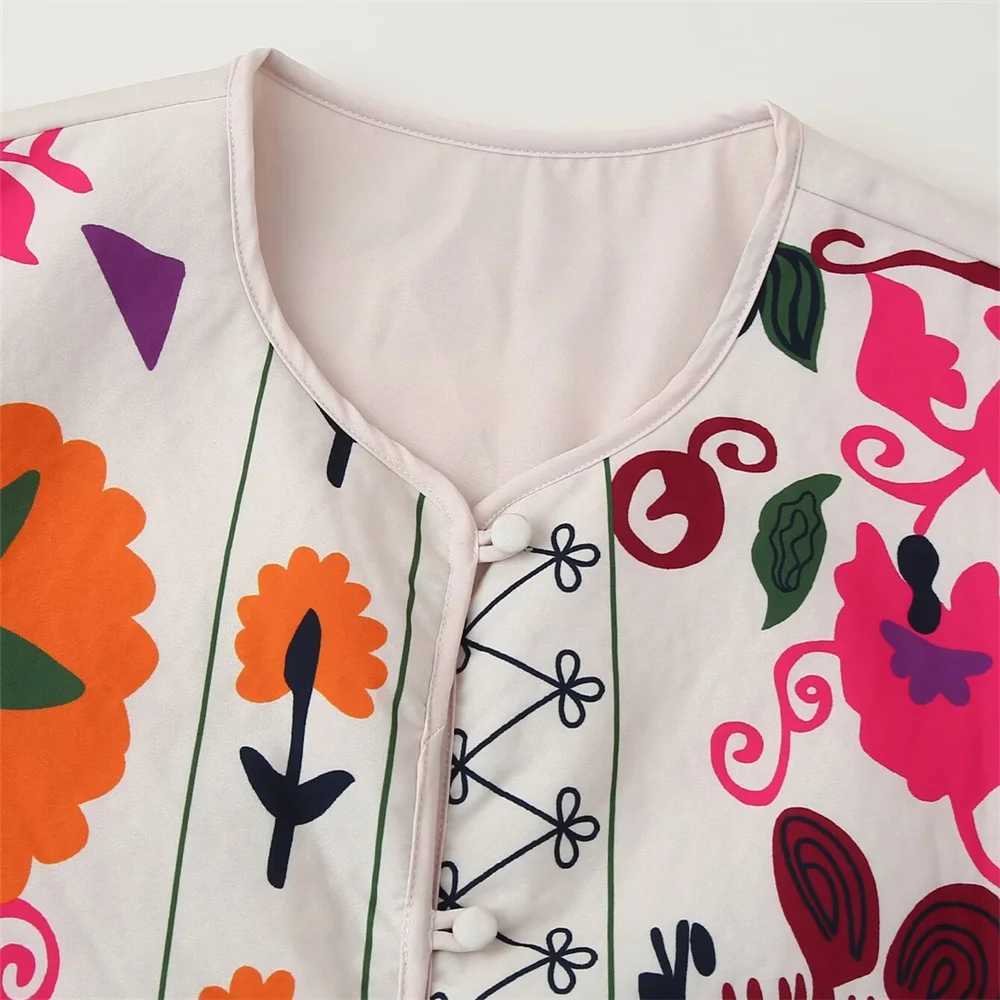 Autumn New Style European and American Style Loose Pocket Decoration Printed Cotton Jacket J251124