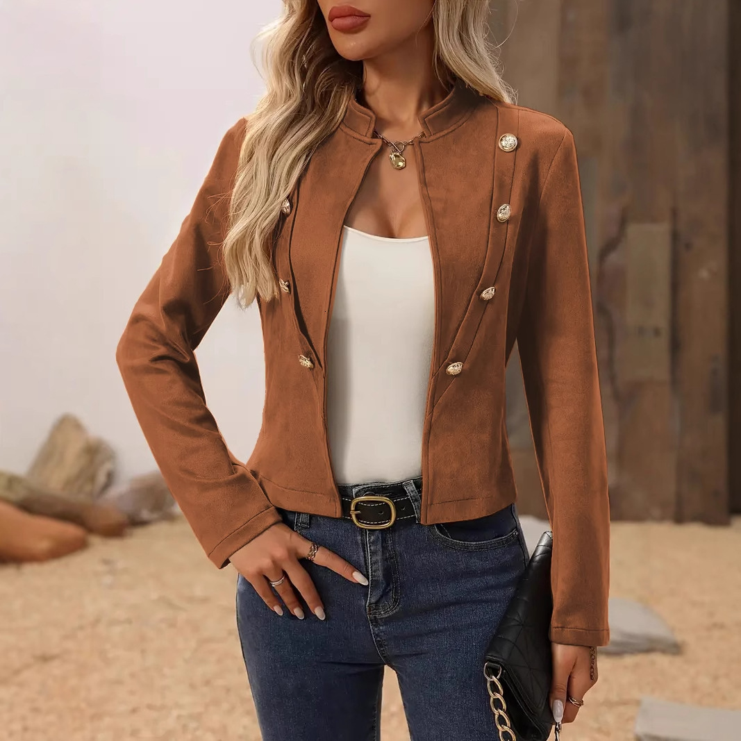 2024 autumn and winter solid color double breasted decorative jacket for womens wear
