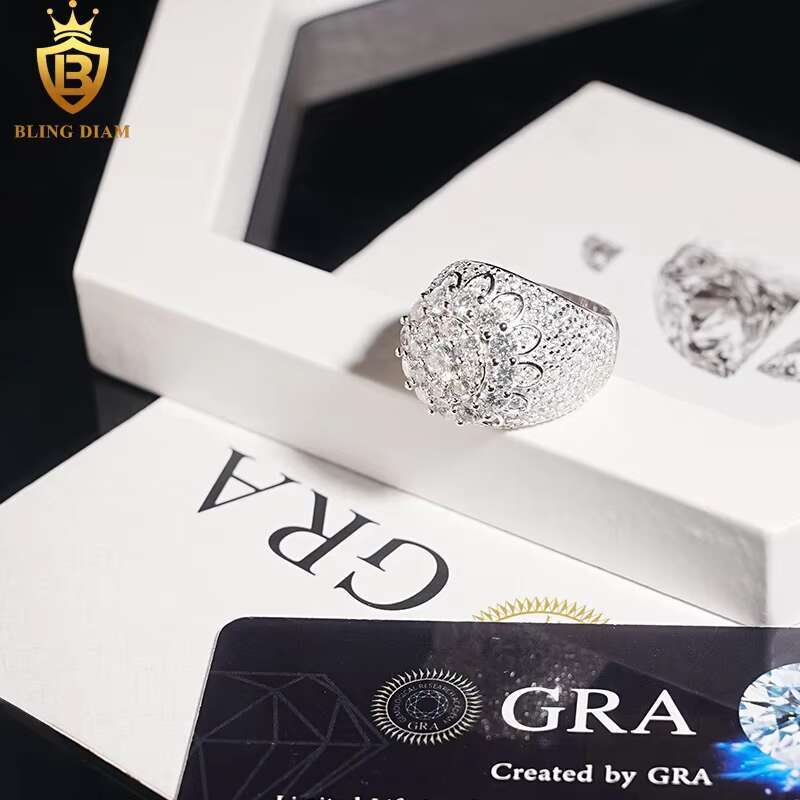 Hip Hop Jewelry Ring 925 Sterling Silver Ice Out Vvs Moissanite Fully Diamond Resin Flower Finger Rings for Men