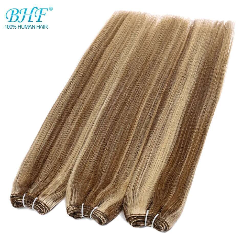 Straight Bundles European Remy Human Weaves Sew In Weft Extensions Natural Hair Brown Blonde 14"-28Inch BHF