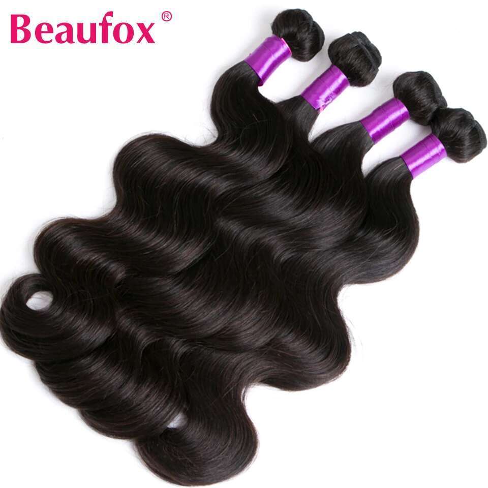 Beaufox Body Wave Brazilian Weave 3/4 Natural Human Hair Bundles With Closure