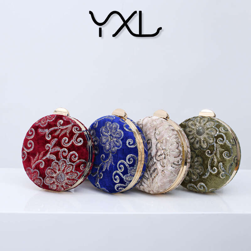 Dinner Bag Pearl Embroidered Evening Velvet Cheongsam Women S Handbag Small Round Dress Crossbody Bag Wedding Bag KQ