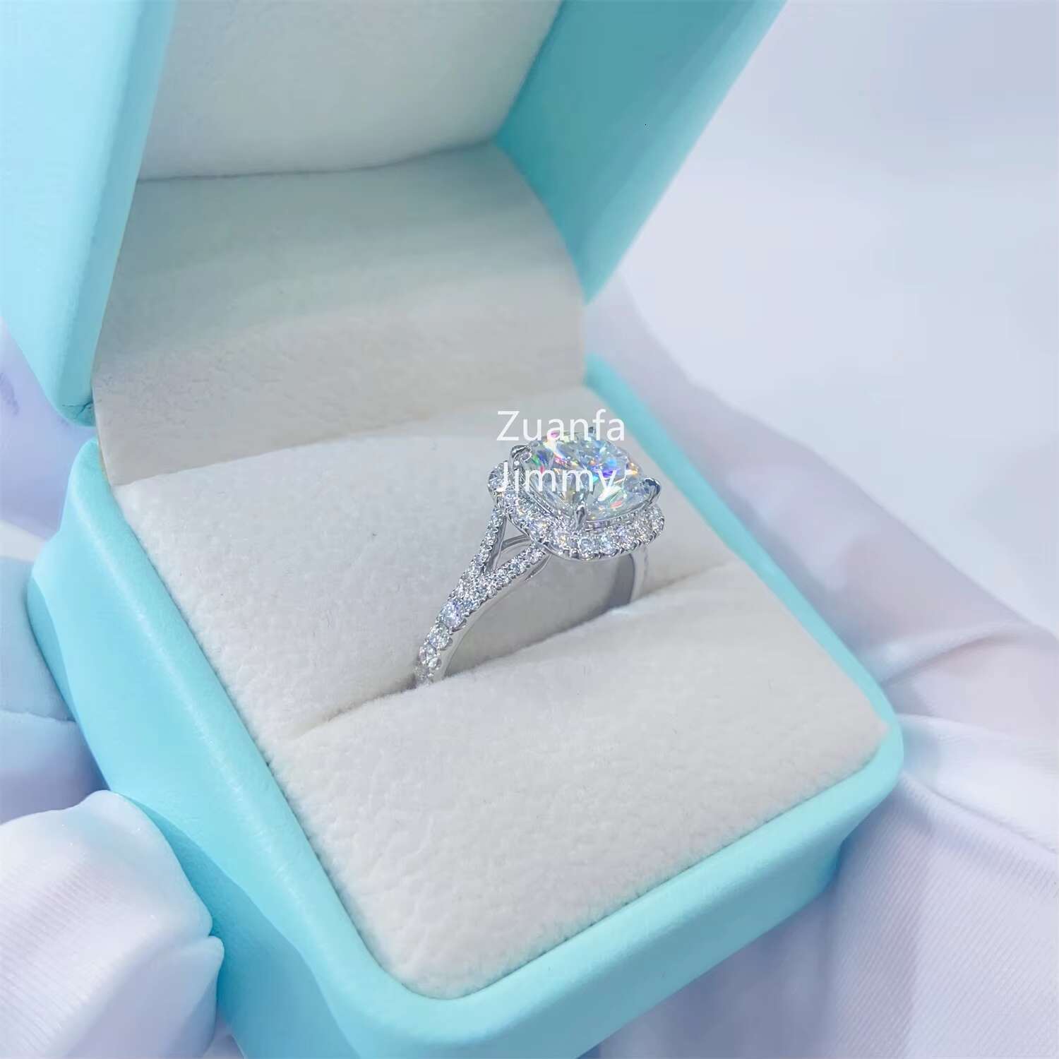 10K White Gold 3.00ct Cushion Cut Colorless GRA Moissanite Engagement Ring Handmade Pave Set Hidden Halo Wedding Ring
