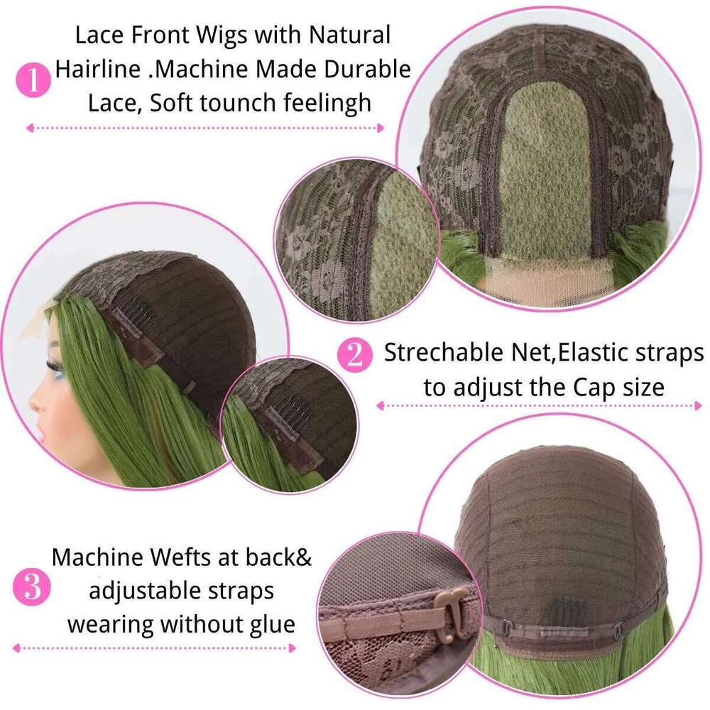 Olive Long Straight Hair For Women Matcha Green No Lace Front Wigs Heat Resistant Synthetic Wig 24 Inch