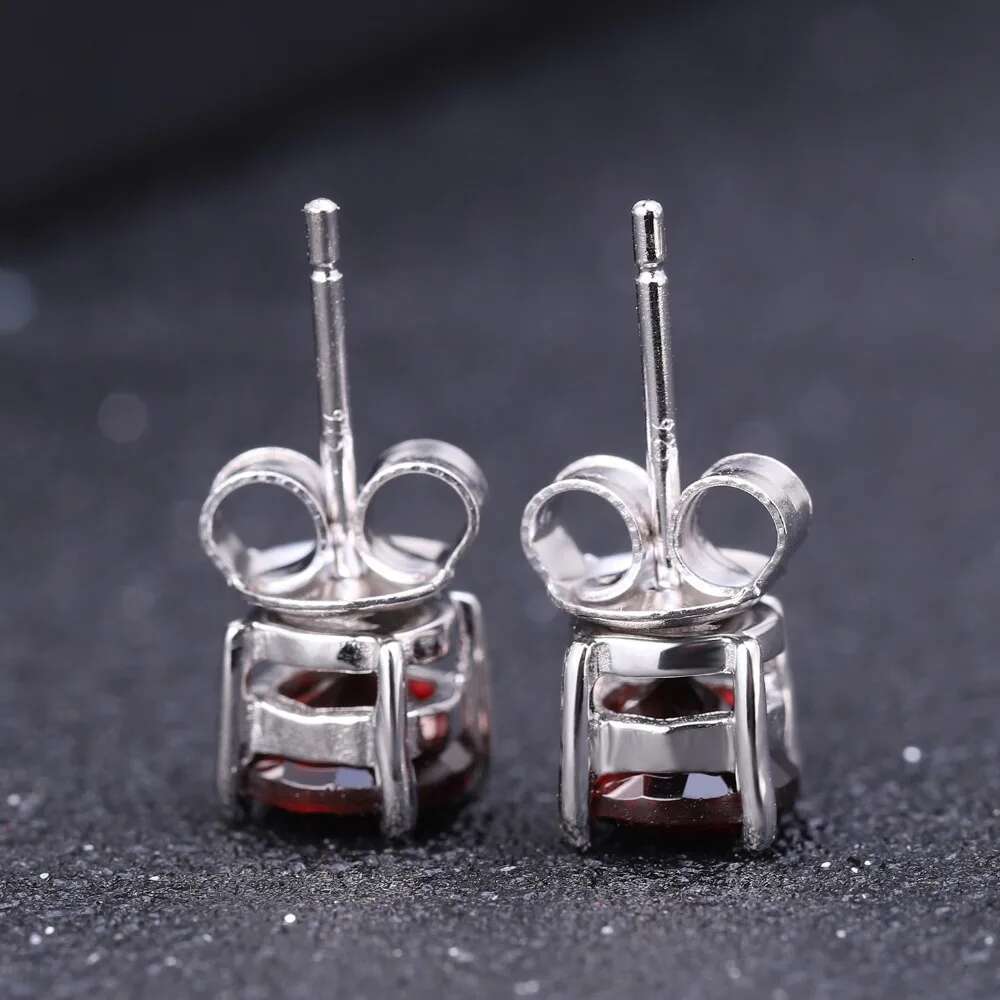 Gem's Ballet 5mm 1.28Ct Round Natural Red Garnet Gemstone Stud Earrings Genuine Sterling Sier Fashion Jewelry for Women
