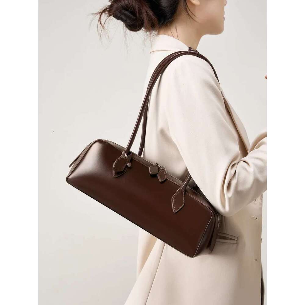 Cow Handbags: Genuine Leather Women's Shoulder Baguette Bag For Commute & Shopping