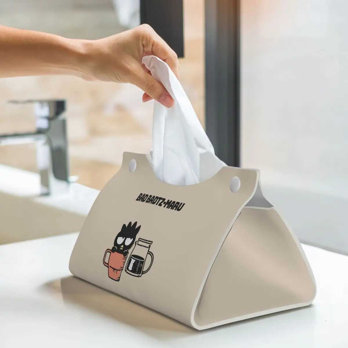 Custom BADBADTZ-MARU Tissue Box Holder Rectangular Cartoon PU Leather Facial Tissue Box Cover for Car BathroomM251124