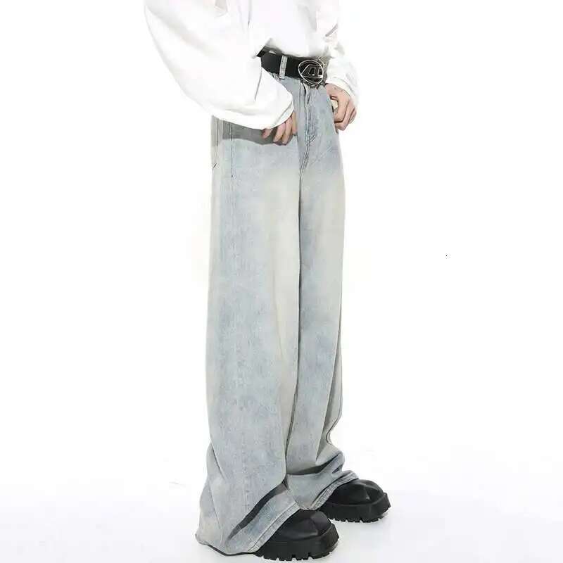 IEFB Washed Male Jeans Korean Fashion Worn Out Gradient Color Men's Denim Straight Pants Men Wide Leg Trousers Spring New 9C4502