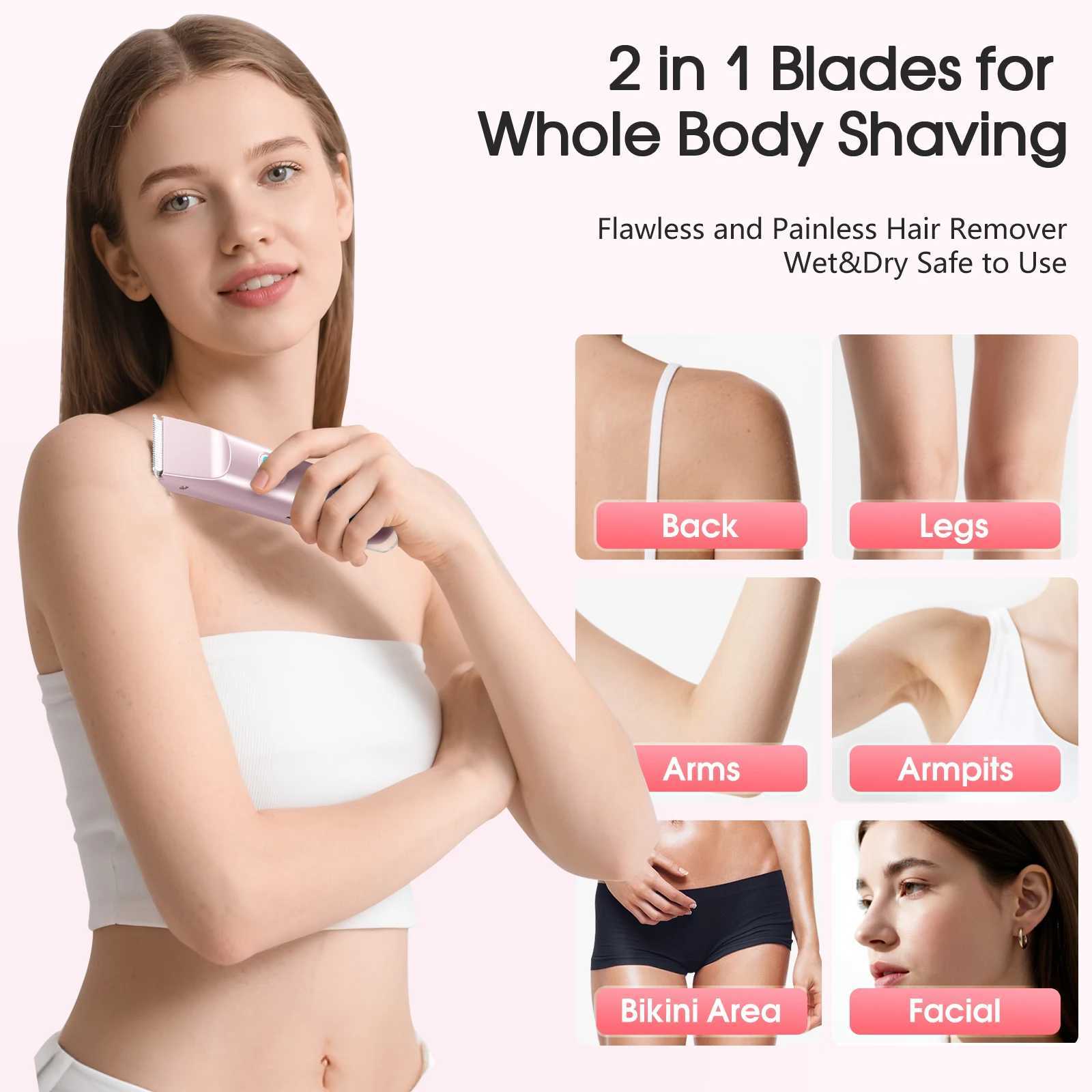 Electric Shaver for Women Waterproof Wet Dry Hair Razors 2 in 1 Double Head Dual Bikini Hair Trimmer Detachable Head Shaver L251124