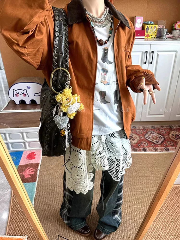 Womens Y2k bagged jeans Harajuku Japan 2000s style oversized splicing work plain denim Trouser retro jeans garbage clothing 250422