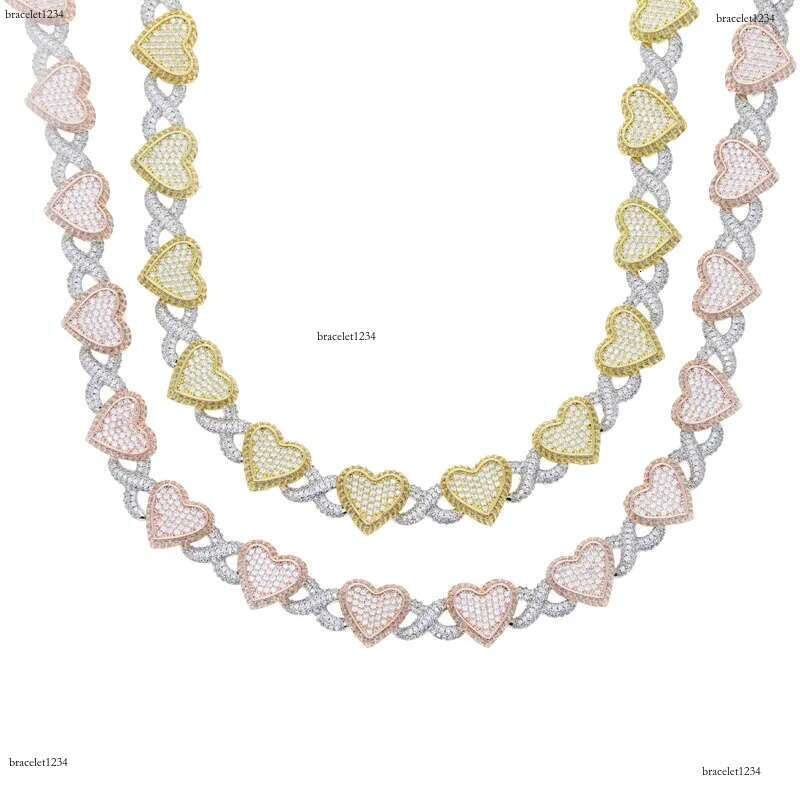 Luxury designer Hip Hop Heart Cuban Chain Ice Out VVS Moissanite Necklace Bracelet Gold Plated bracelet Men Women Jewelry Free shipping