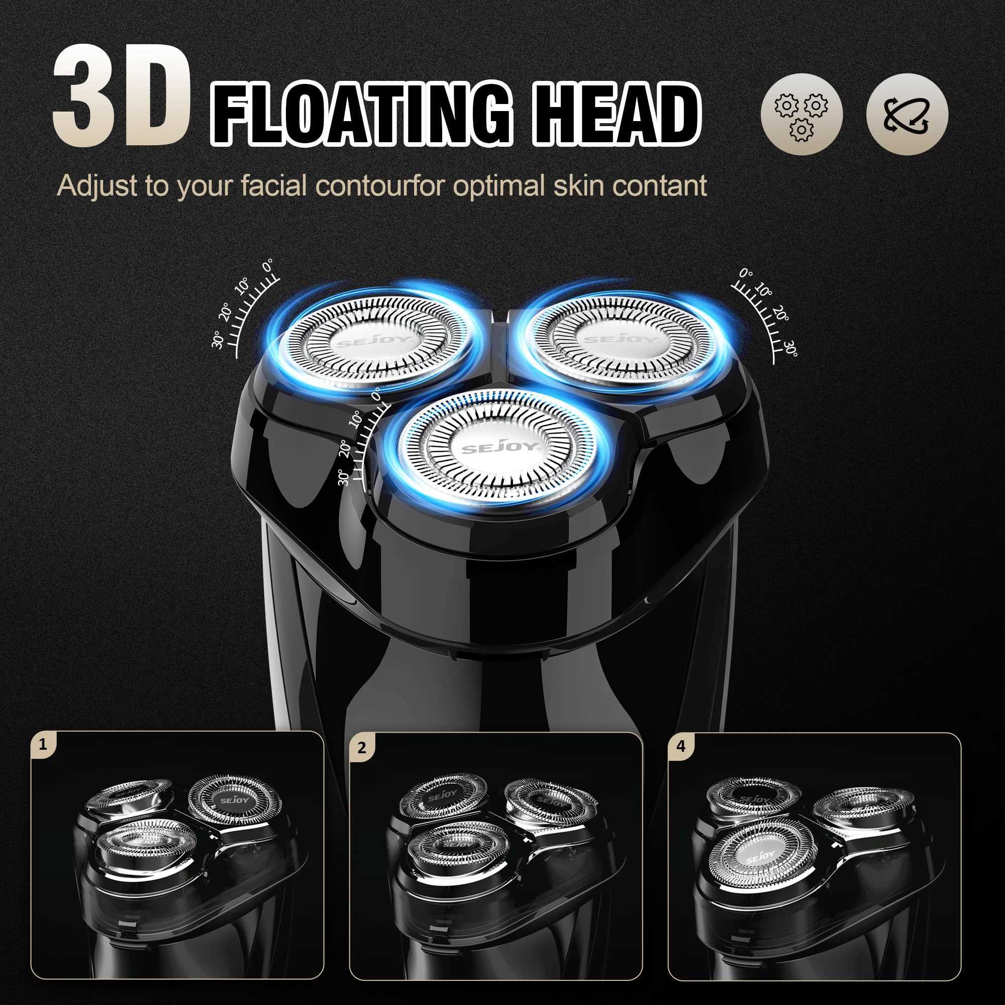 SEJOY 3D Electric Shaver for men Smart Razor for Beard Trimmer IPX7 Waterproof Wet Dry Shaving Machine Gifts L251124