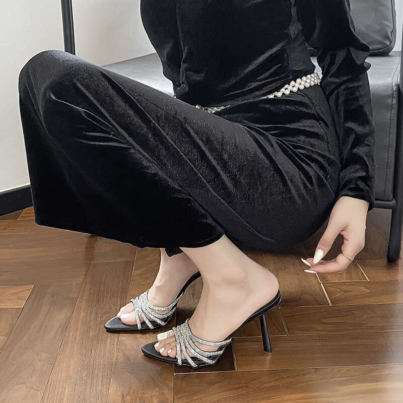 Woman Sandals One Line Rhinestone High Heeled Women S Sandals Are Fashionable Versatile And Sexy Exposed Toes They Can Be Worn As A Pair Of Single Sho