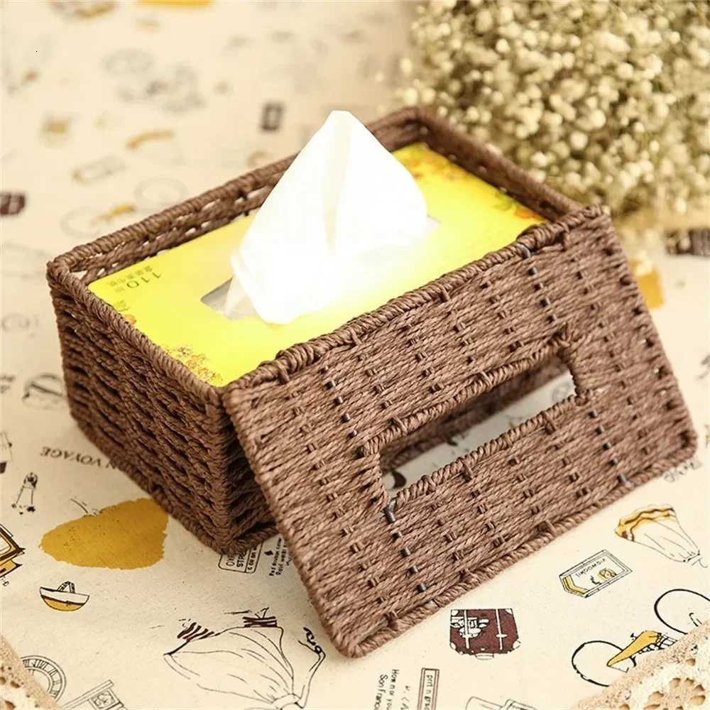 1PC Rattan Tissue Box Home Decoration Handmade Desktop Decoration Simple Retro Tissue Box Storage Caja De Pauelos Hecha A ManoM251124