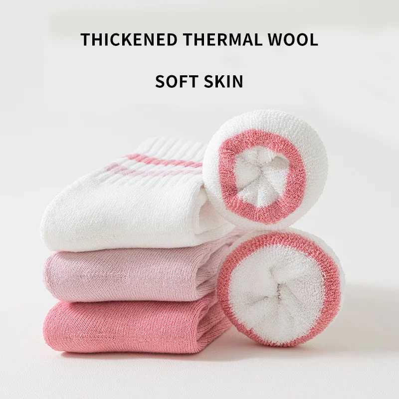 Kids Winter Soft Fleece Girls Half Socks Striped Letter Cute Sweet Thick Warm Cozy Cotton Combed Brushed Sock for Children Girls G251124