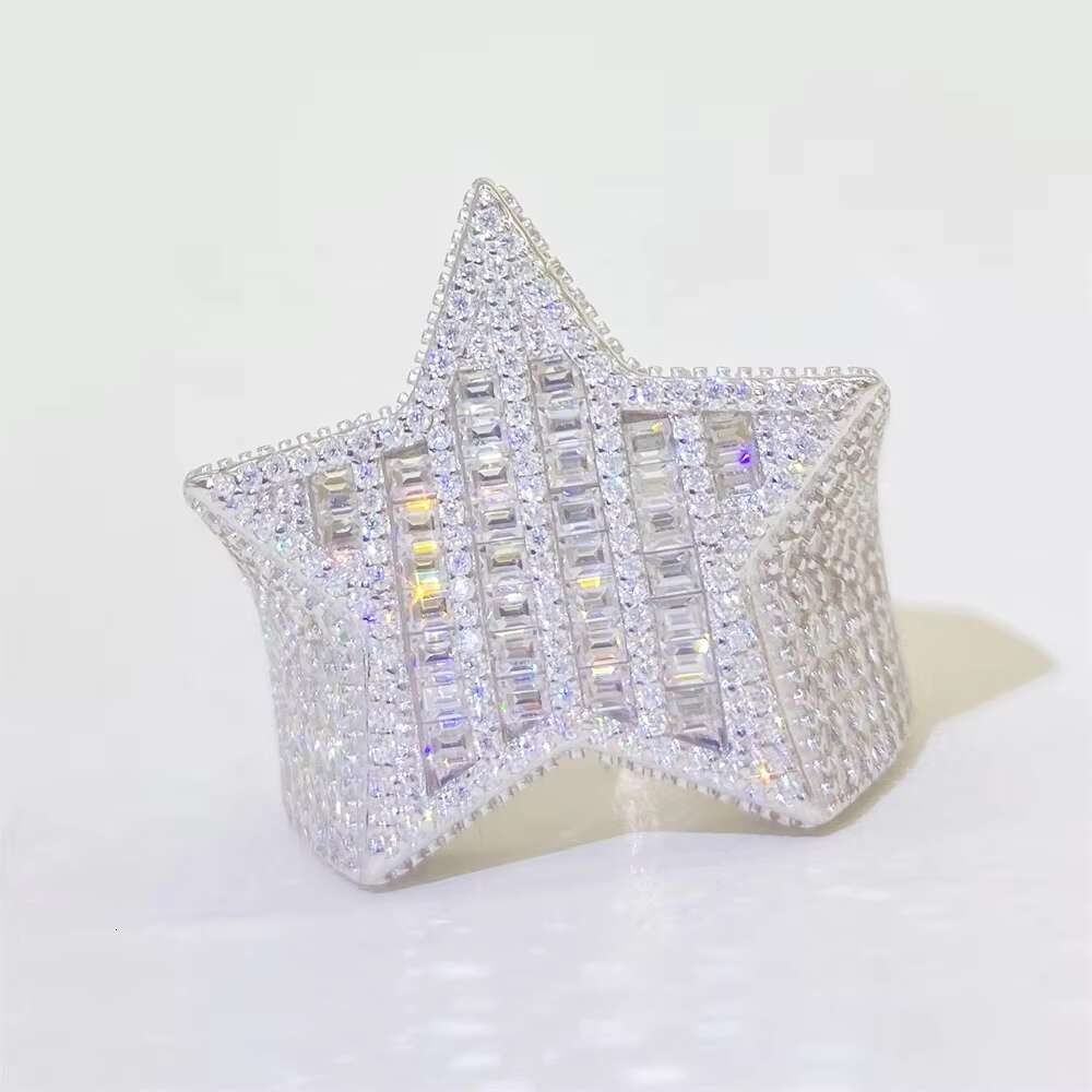 Ready to Ship Bling Star Ring baguette Cut Diamond Moissanite Ring Hip Hop Iced Out Mens Rings