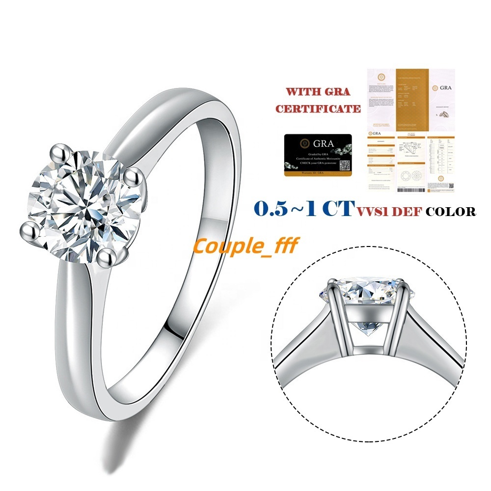 Classic 50 Cents Natural Real 925 Silver Moissanite Diamond GRA Certificate S925 Sterling Silver Engagement Wedding Women Ring