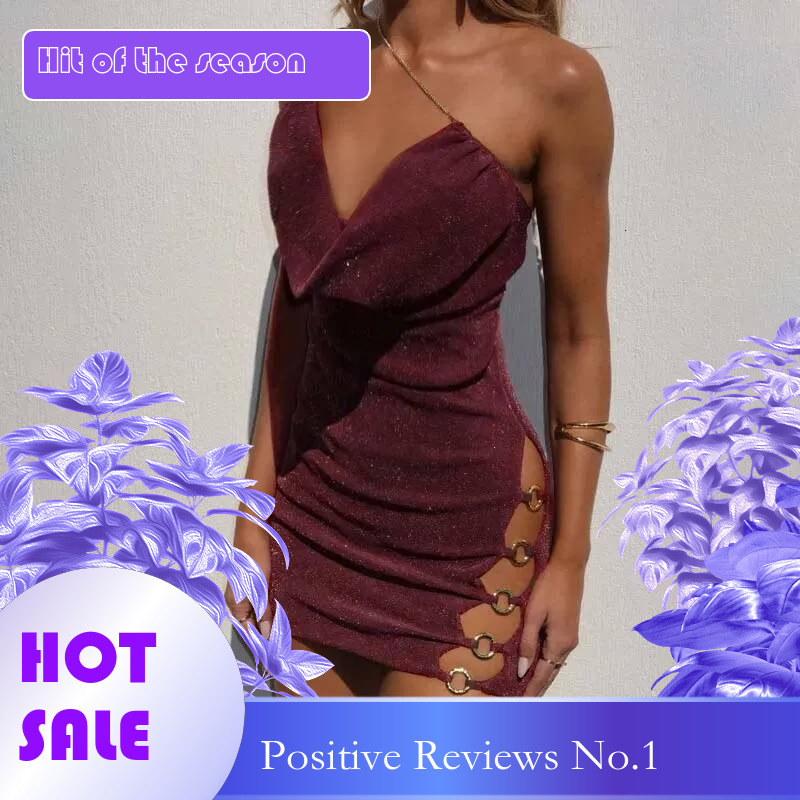 Dongdumaoyi Townlike Slim Bodycon Dress Women One Shoulder Mini Spring Summer Sparkle Glitter Backless Nightclub Sexy Party Dresses
