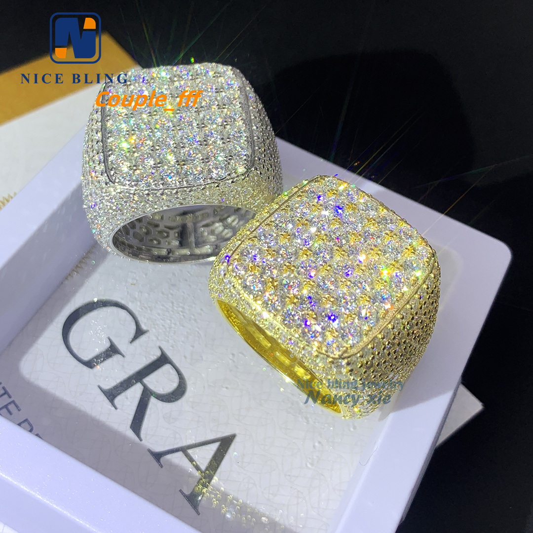 Hot Sell Drop Shipping White Gold Iced Out GRA Moissanite Diamond Ring for Men