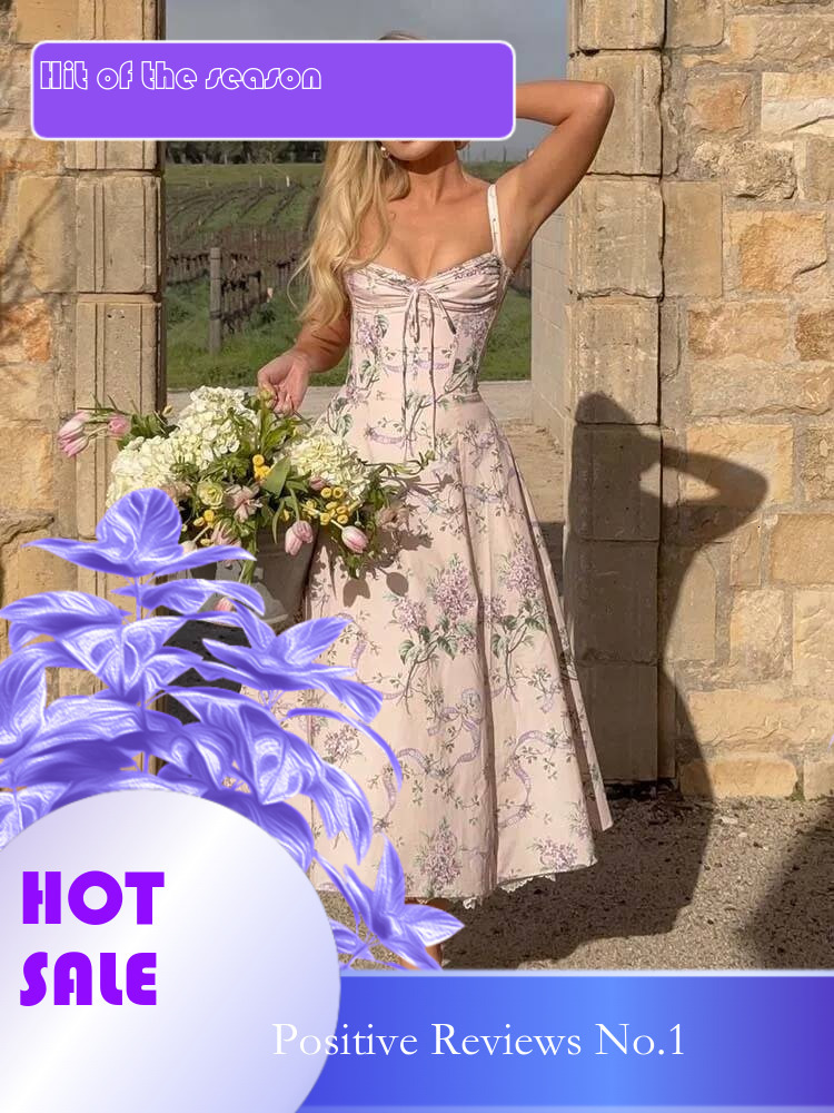 Dongdumaoyi Townlike Floral Print Midi Long A Line Dress Women Spaghetti Strap Spring Summer Strapless Nightclub Sexy Party Dresses