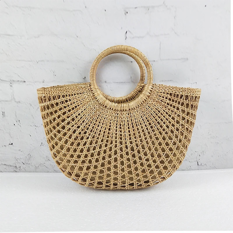 Hollow er Beach Shoulder Bag High Quality Straw Handbag Women Summer Raffia Woven Travel Basket Tote Bags 250417