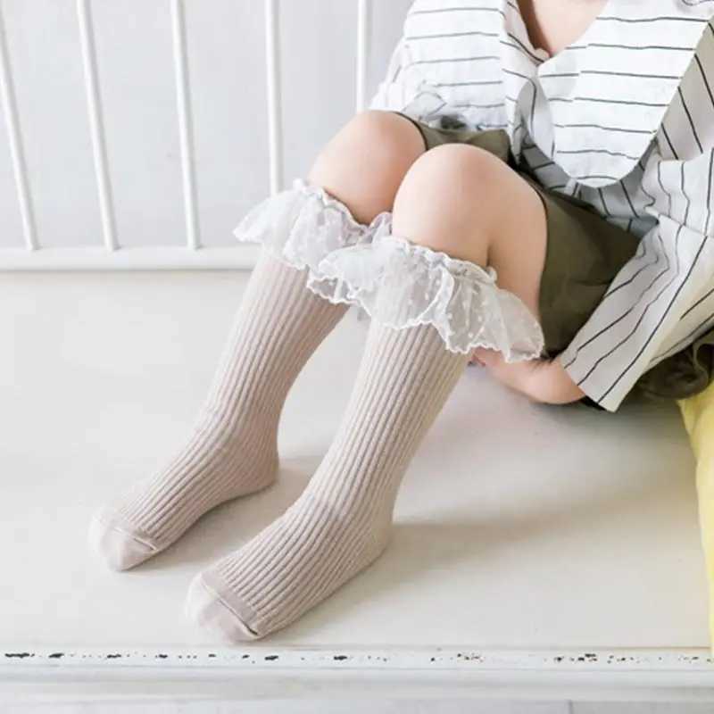 Lace Ruffle Princess Calf Socks 1-8year Kids Knit Stockings Autumn Leg Warmer Solid Color Kids Knee Socks Cotton Long Stockings G251124