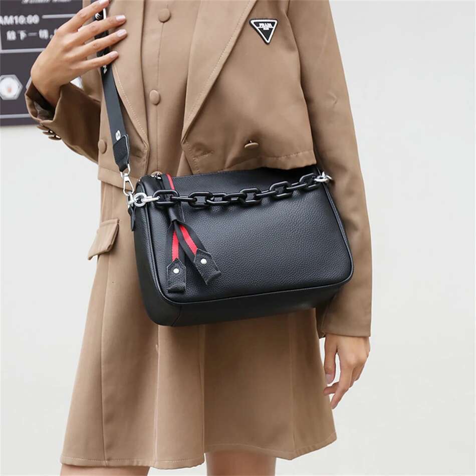 Genuine Leather Crossbody Bags 100% Cowhide Female Fashion Wide Shoulder Strap Soft Large Women Bag Bolsa Sac