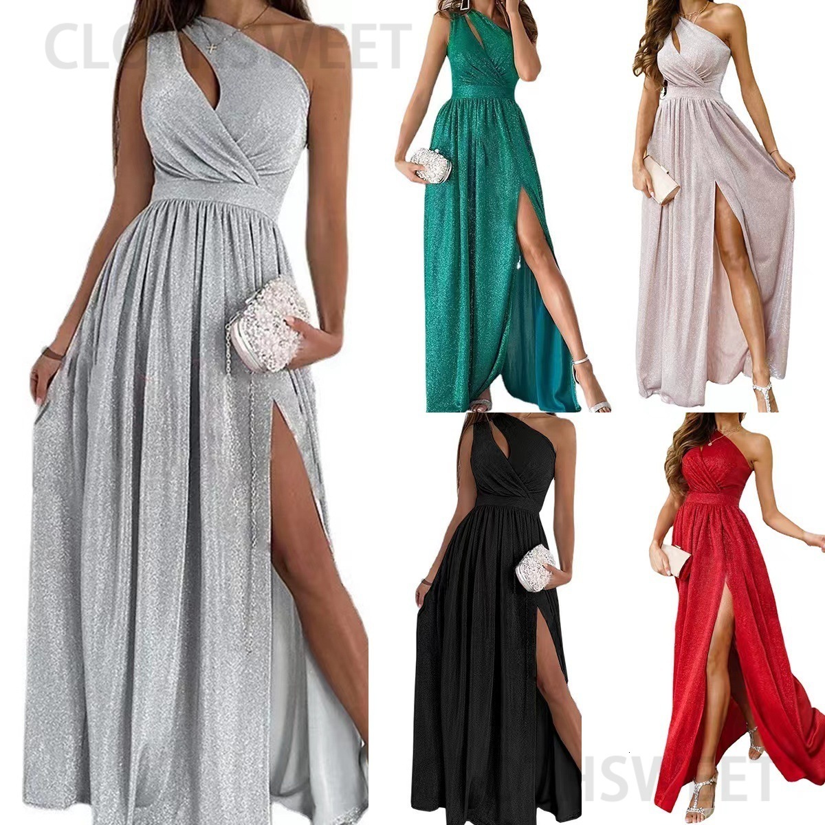 2022 summer sleeveless off the shoulder hollow out neck slit long dress for women