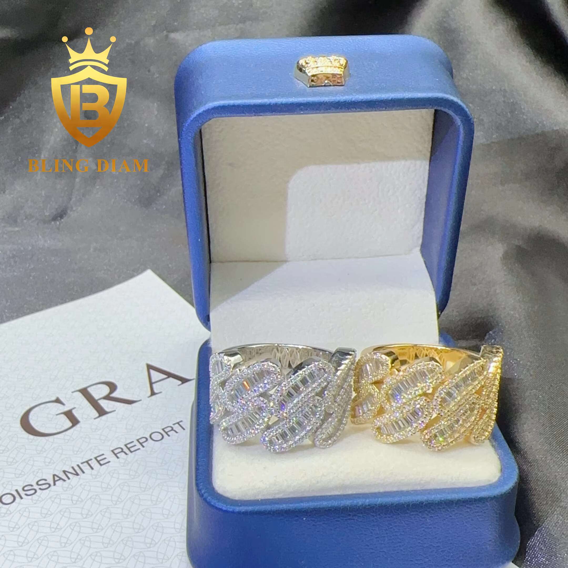 Drop Shipping New baguette Cut Hip Hop Ring Pass Diamond Tester S925 Silver VVS Moisssanite Rapper Band Ring