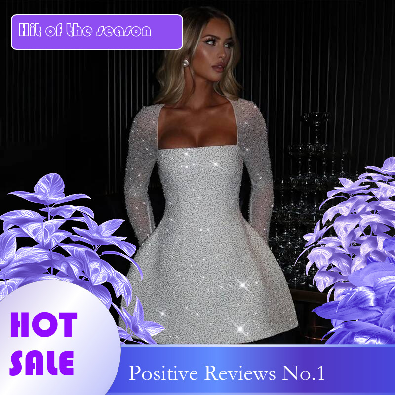 Dongdumaoyi Townlike Bandage Backelss Sequin Nightclub Sexy Party Dress Women Autumn Winter Waist Wrap A Line Dresses