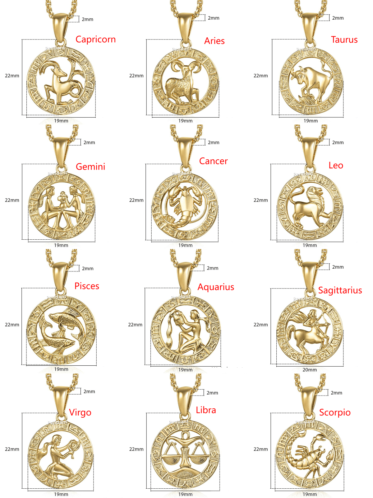 1PC Stainless Steel Vintage Zodiac Necklace For Men Women Gold Color 12 Constellation Horoscope Pendant with Box Chain Gift