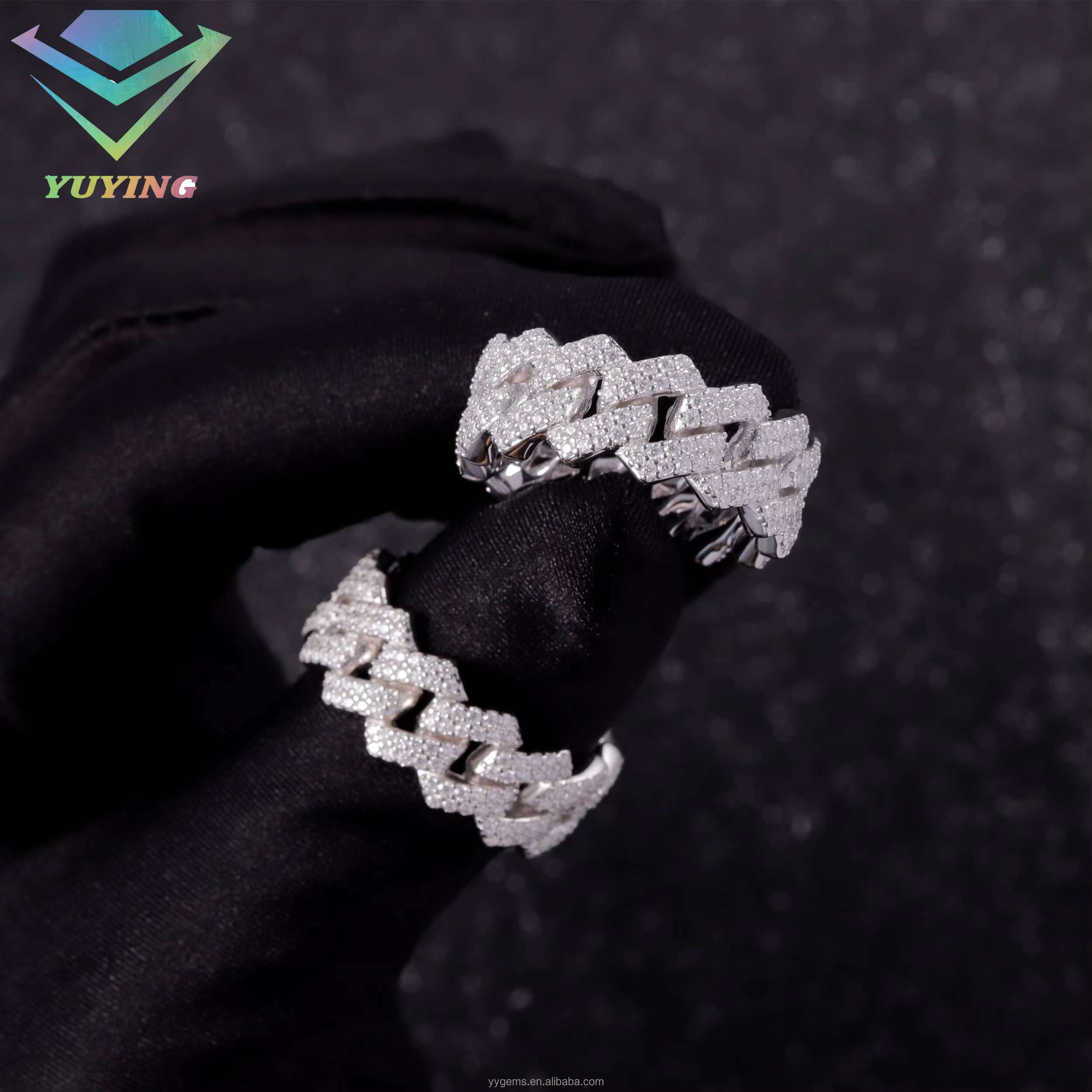 Cheap Price 925 Sterling SIlver 18K Gold Plated Cuban Link Ring Iced Out Jewelry Hip Hop Moissanite Cuban Ring for Men Women
