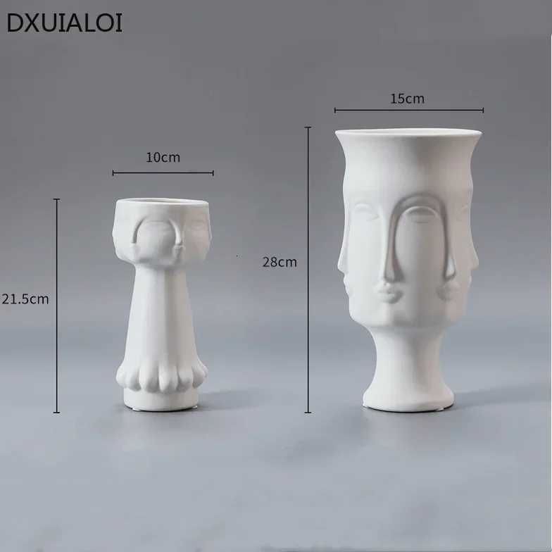 DXUIALOI Creative Human Face Art Vase Decoration Ceramic Crafts White Color Glaze Home Living Room Flower Arrangement Vase Decor C251124