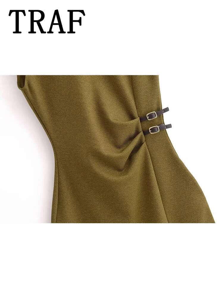 TRAF Woman Dress Sleeveless Ruched Long For Women 2025 Spring Midi Fitted Elegant Party Dresses