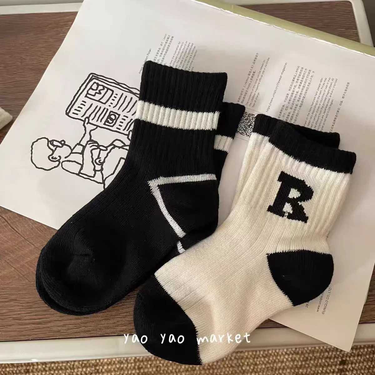 4Pairs Letter Striped Thick Warm Cotton Kids Half Socks Cute Cozy Sports Soft Breathable Brushed Childrens Sock For Boys Girls G251124