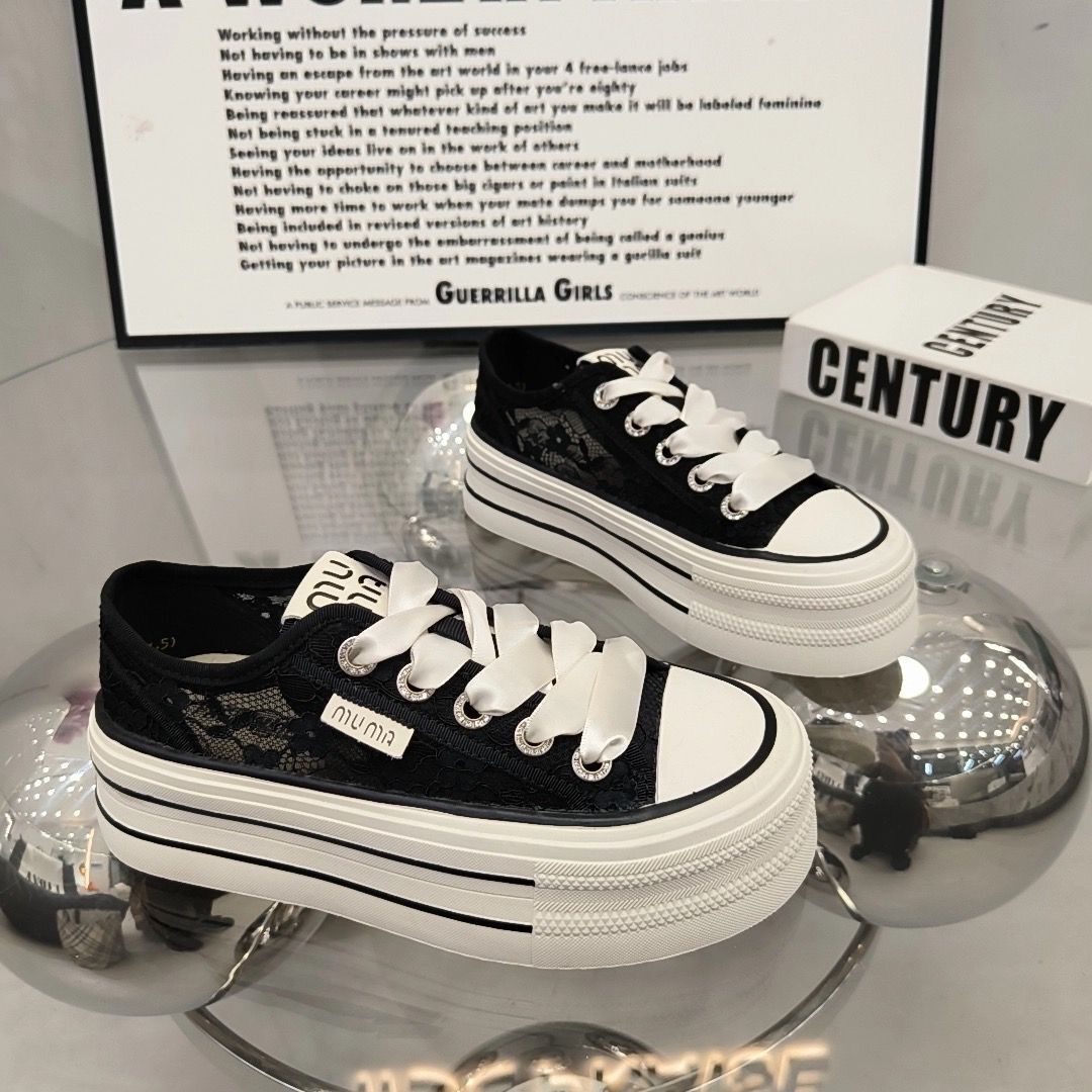 Mesh Breathable Hollow Out White For Women In The Summer Of New Lace Up Versatile Sponge Cake Thick Sole Casual Board Shoes Ddmysaturn Ddmysaturn