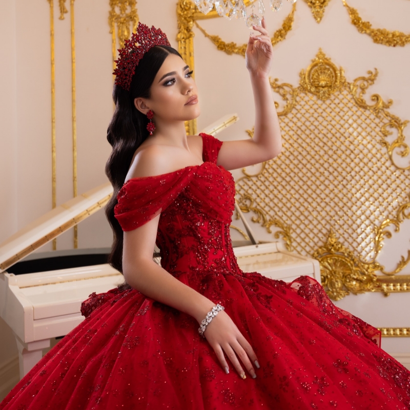 Red Shiny Quinceanera Dresses Off Shoulder Ball Gown Sweet 16 Dress Sequin Applique Beads Birthday Party Vestidos 15 De Anos