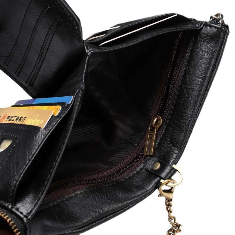 Designer Bag 2025 Theft Men's PU Leather Retro Style Short Bifold Zipper Wallets Credit Card Coins Storage With Anti Loss Chain Wallet Luxury Bag