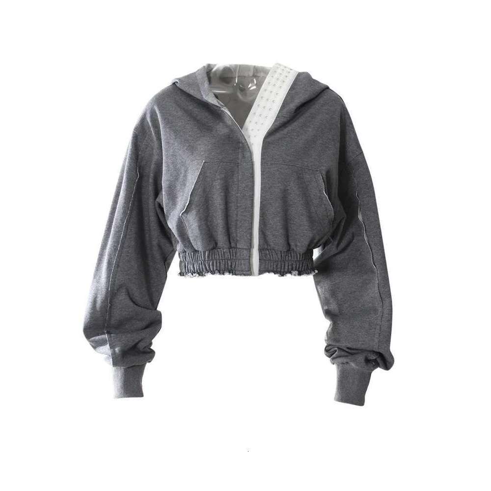 ZOCI Women's Gray Sweatshirts 2Pcs Pockets High Waist Sweatpants Solid Color Pleated Wide Leg Trousers Sets 2025 New Fc1353