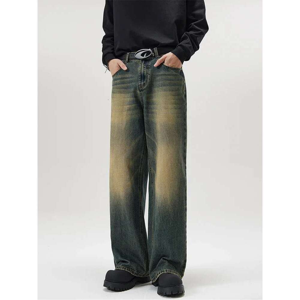 4 Colors Autumn Vintage Distressed Men's Baggy Straight Jeans Fashion Korean High Street Denim Pants Streetwear Male Trousers