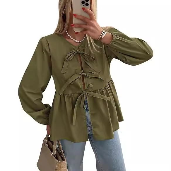 2024 Autumn Fashion Casual Front Strap Top Strap Shirt Womens Wear