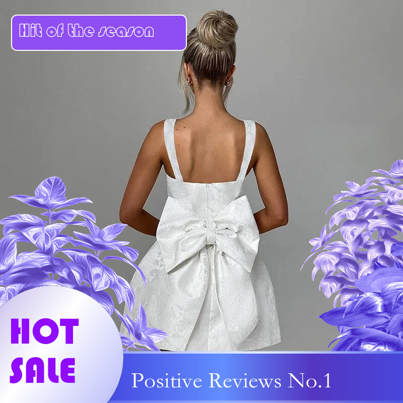 Dongdumaoyi Townlike Jacquard Waist Wrap A Line Dress Women Spaghetti Strap Spring Summer Bow Nightclub Sexy Party Dresses