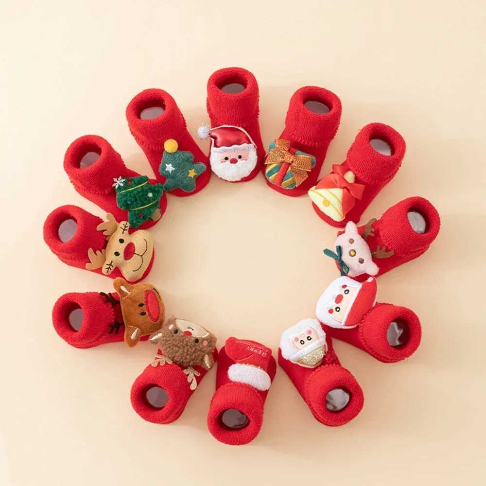 Infant Christmas Santa Claus Warm Slippers Children Sock Newborn Cotton Winter Baby Girls Boys Kids Antislip Socks G251124
