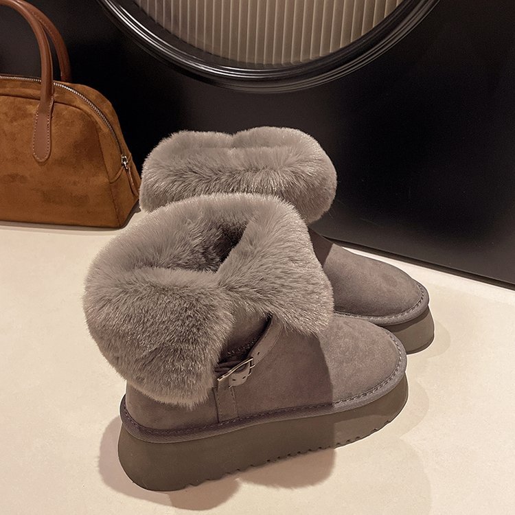 Free shipping fashionable and versatile winter daily wear thick soled anti slip long boots can be worn outside with fleece and thickened warm high boo