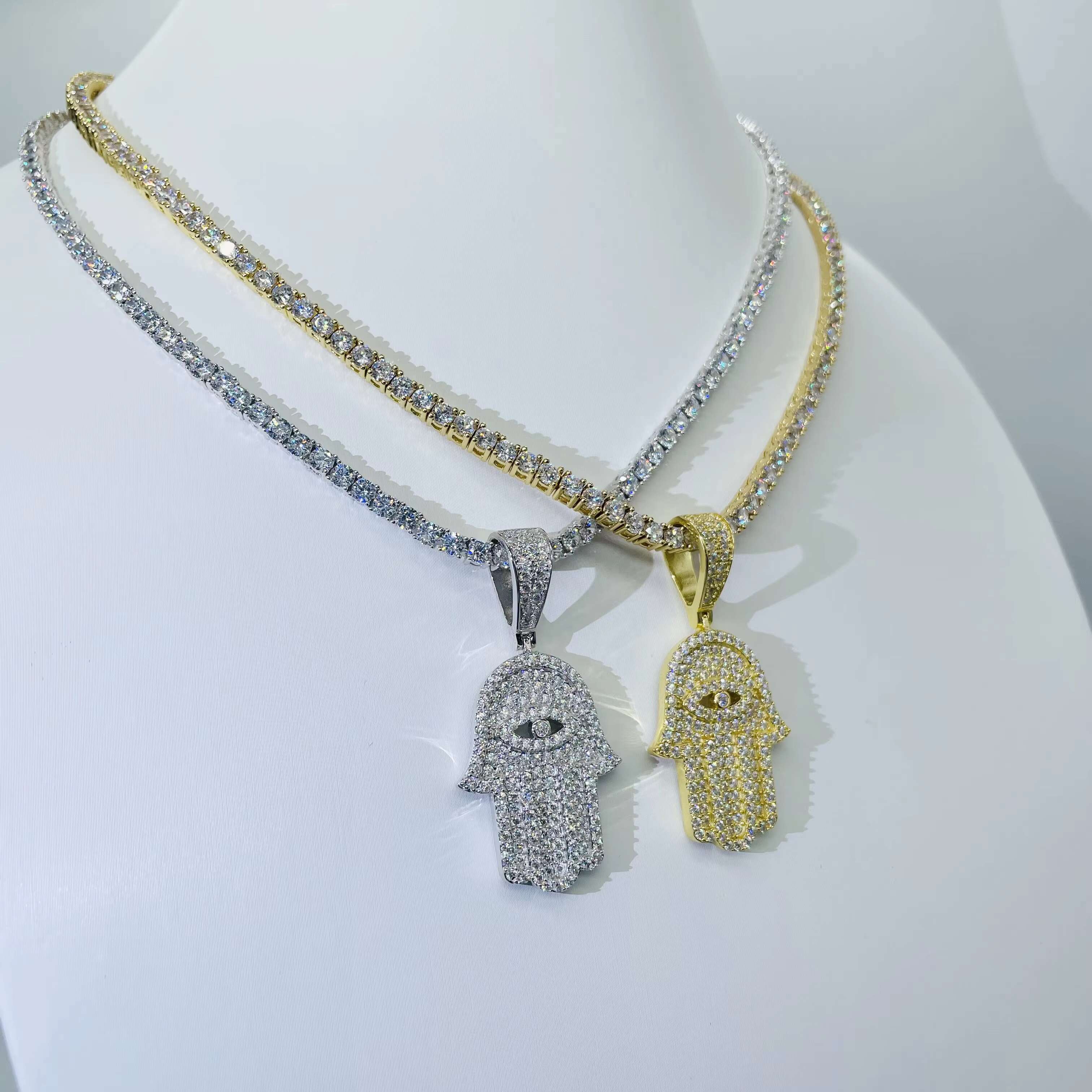 Moissanite Hip Hop Jewelry Women Men 925 Sterling Silver Hamsa Hand Moissanite Iced Out Pendant