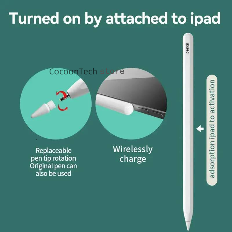 Wireless Charging Pencil 2 Touch Screen Pens for Pad Pro 3rd 11 12.9 Mini 6 Air 5th 6th 2nd Generation With Animated Pop-up Stylus Pen Magnic Attracti